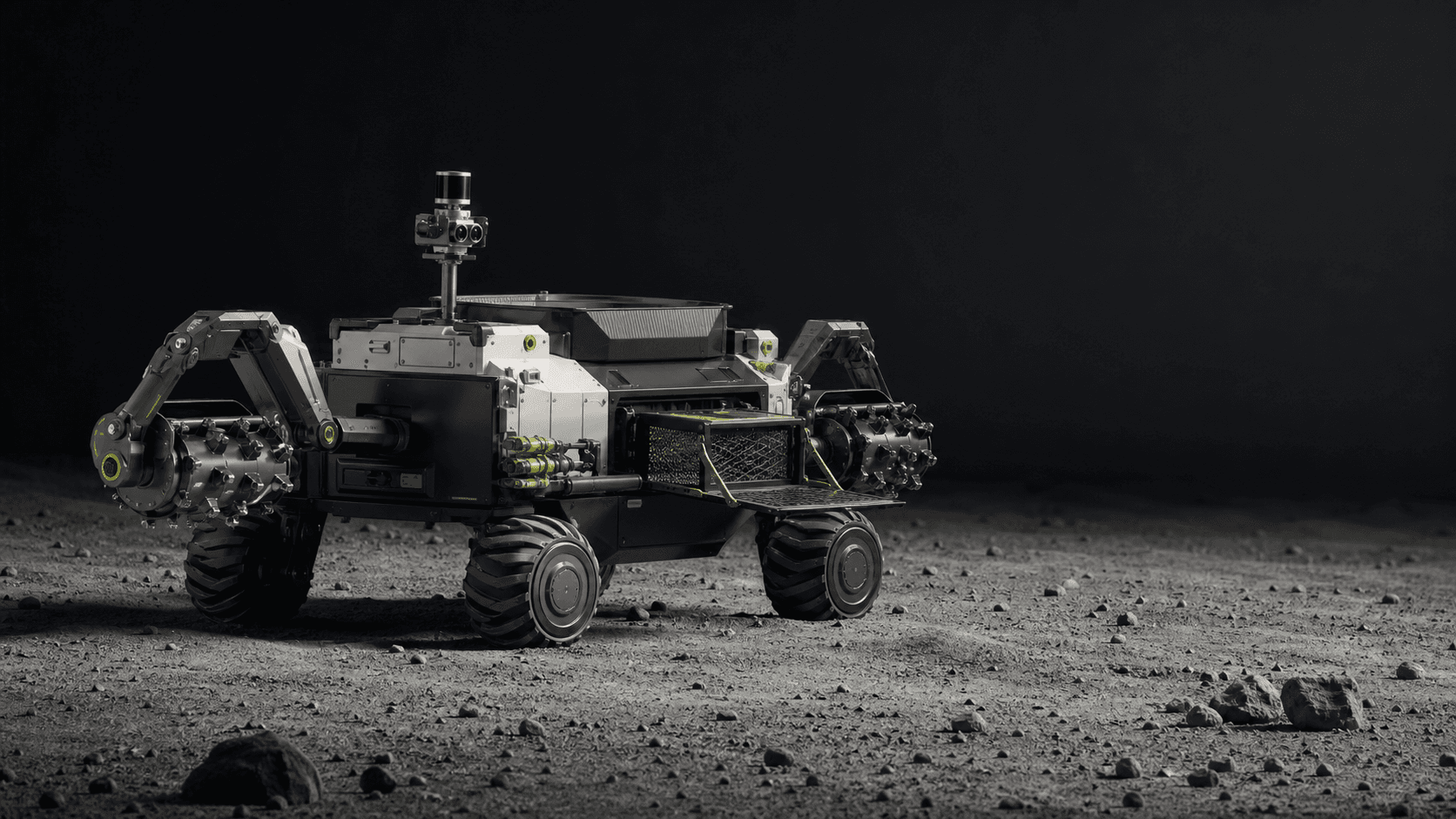Concept visualization of the Swovee Scoop S01 with counter-rotating bucket drums and BorePod